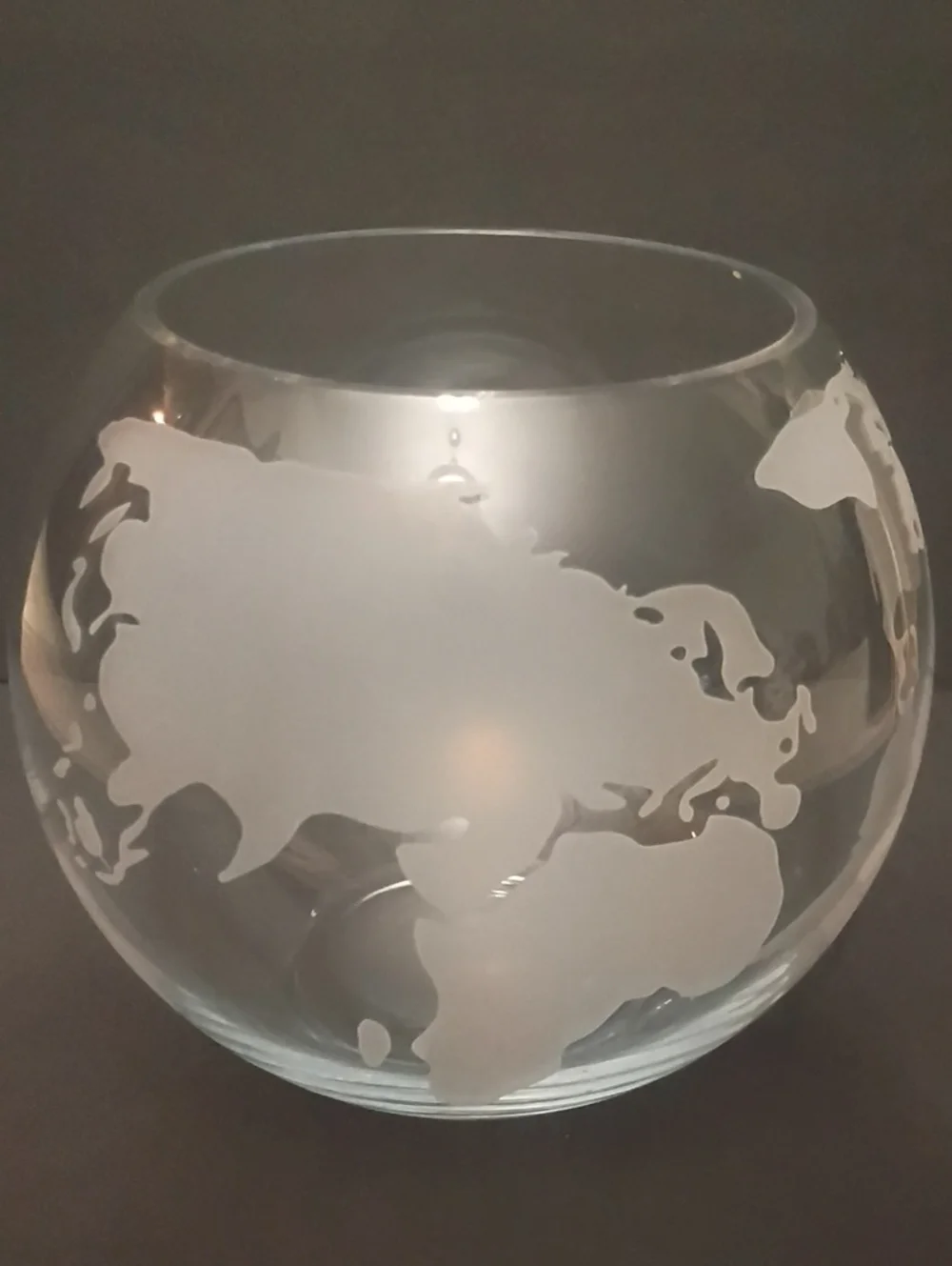Vintage Glass Globe Vase with World Map Fish Bowl Large